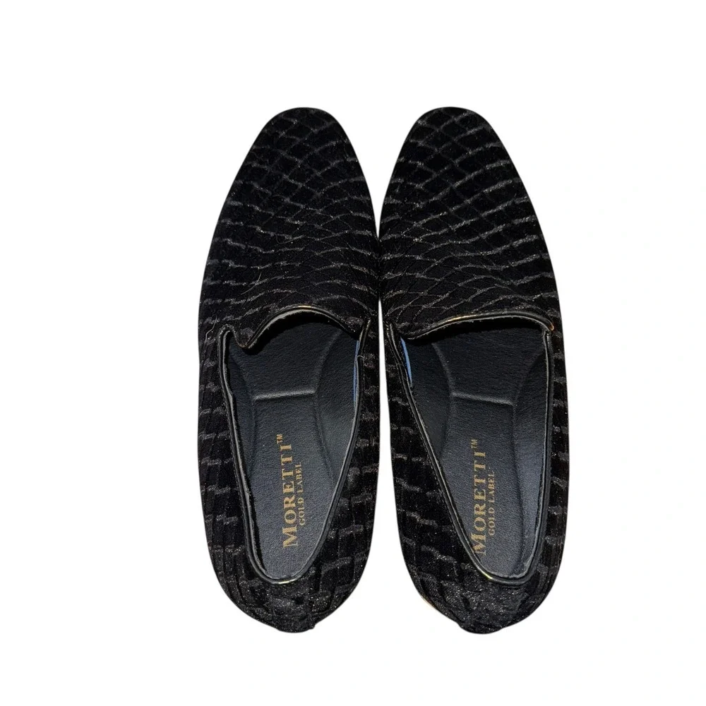 Moretti‎ Gold Label Trevor Mens 10 Pre-Owned Black Velvet Diamond Loafer Dress
